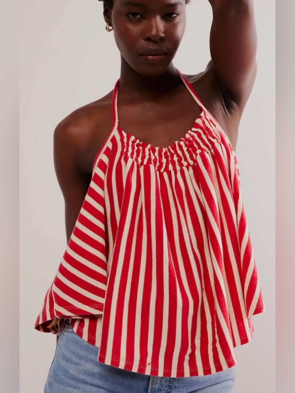 Free People 🆕 Coastal Town Red Striped Halter Top size X large - Picture 2 of 12